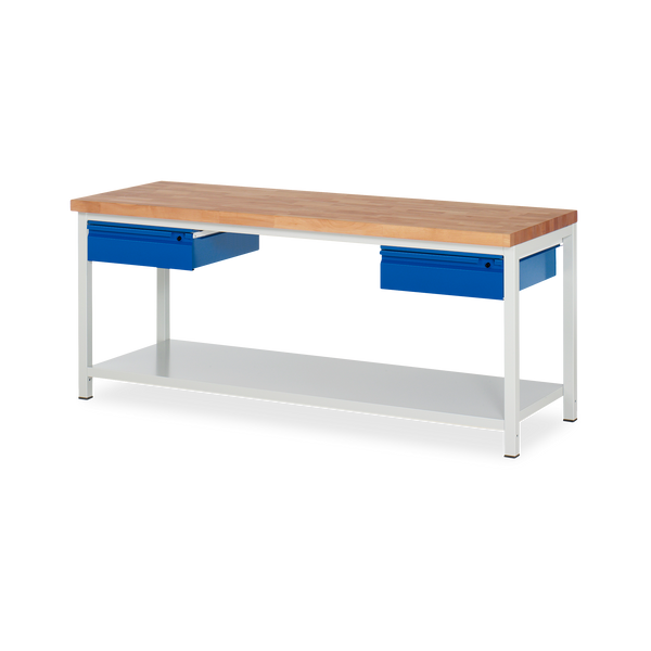 Profi-Werkbank mit Stahl-Ablageboden und 2x Schubladen