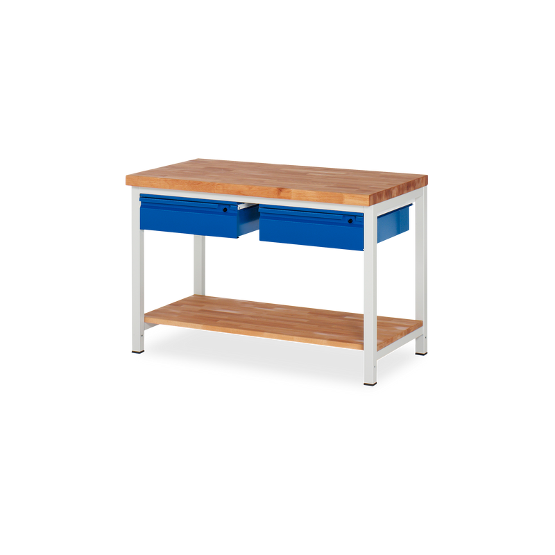 Profi-Werkbank mit Holz-Ablageboden und 2x Schubladen