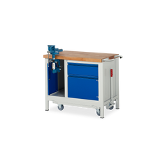 Fahrbare Werkbank (Absenkbar) inkl. Schraubstock und 1x Schublade & 1x Türe