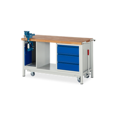 Fahrbare Werkbank (Absenkbar) inkl. Schraubstock und 3x Schubladen