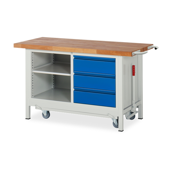 Fahrbare Werkbank (Absenkbar) mit 3x Schubladen