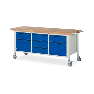 Fahrbare Werkbank (Absenkbar) mit 5x Schubladen und 2x Türen