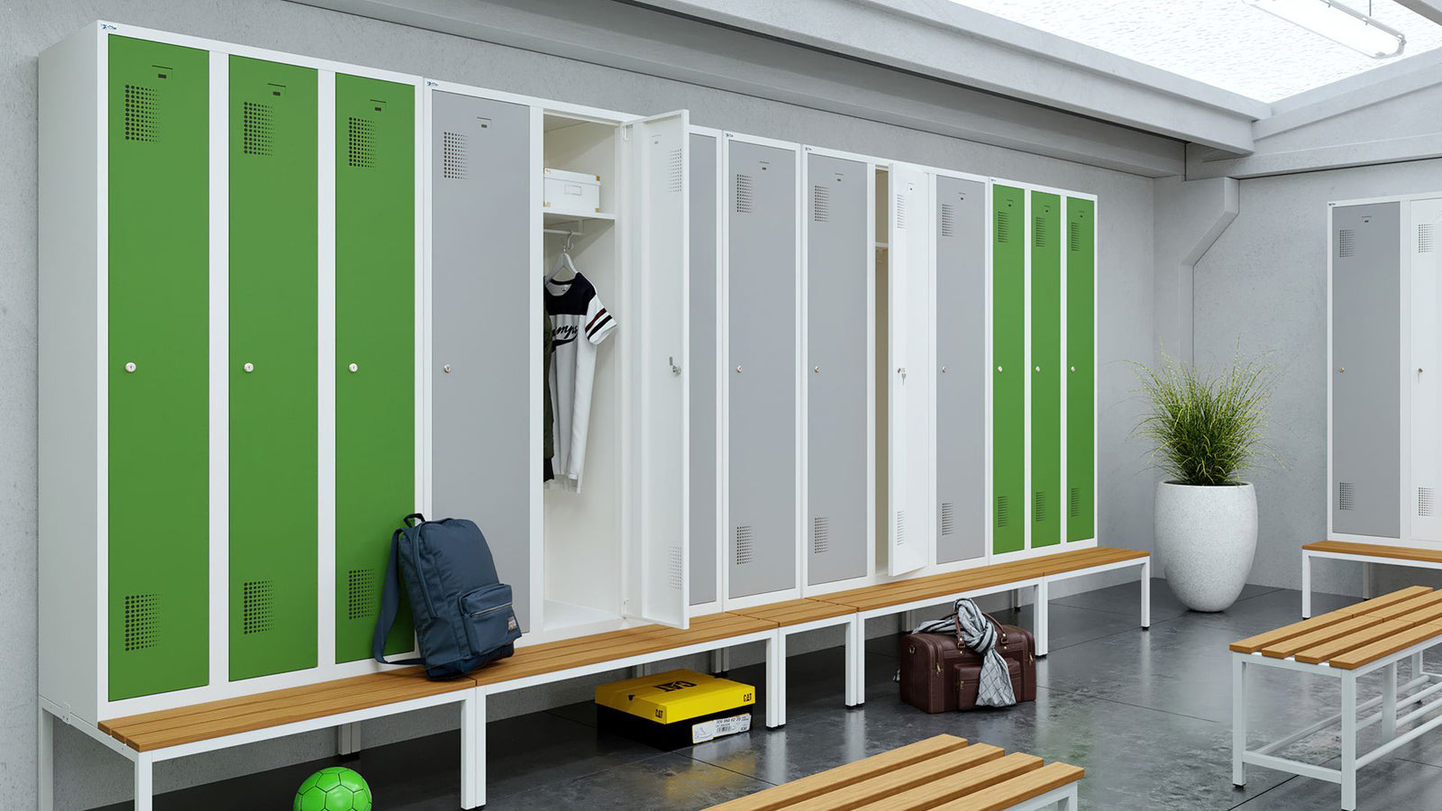 Einrichtung für Umkleideräume.