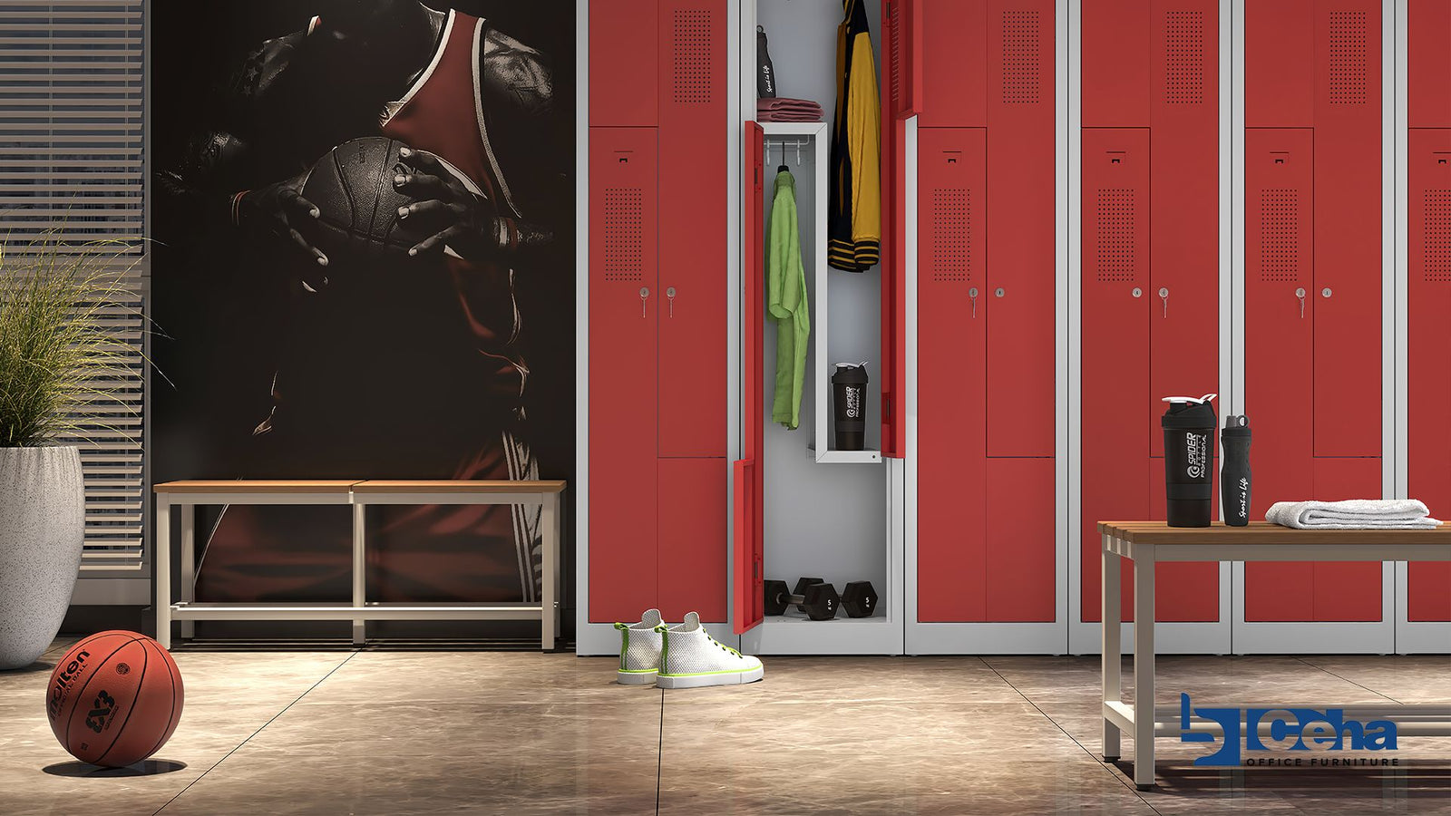 Einrichtung für Umkleideräume.