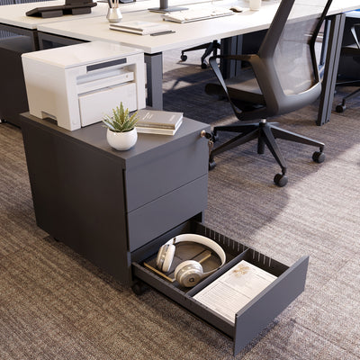 Design-Rollcontainer aus Stahl mit Schubladen – Tiefschwarz