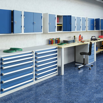 Schubladenschrank (6-Schübe) mit Metallgriffen – Lichtgrau