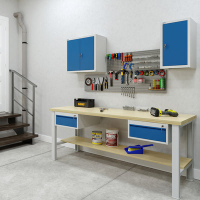 Werkbank 2000 mm breit – Fixe-Höhe & Quer-Travese | Budget-Star