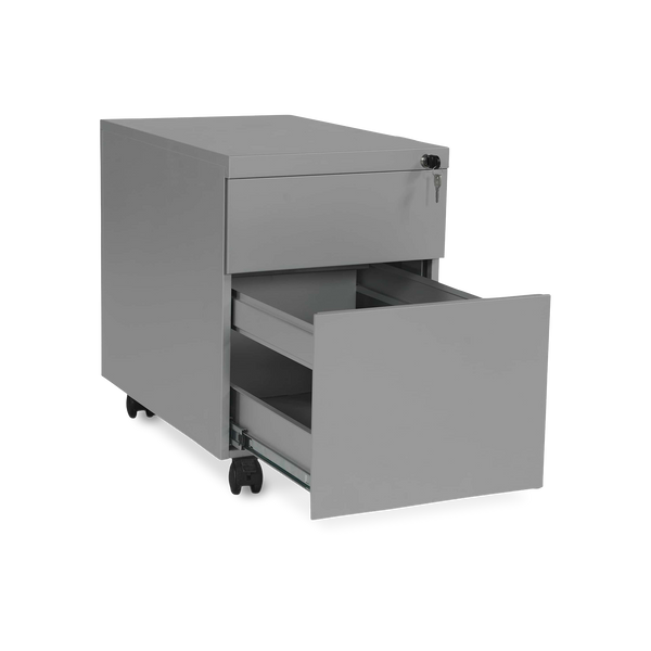 Design-Rollcontainer aus Stahl mit Schubladen – Weißaluminium