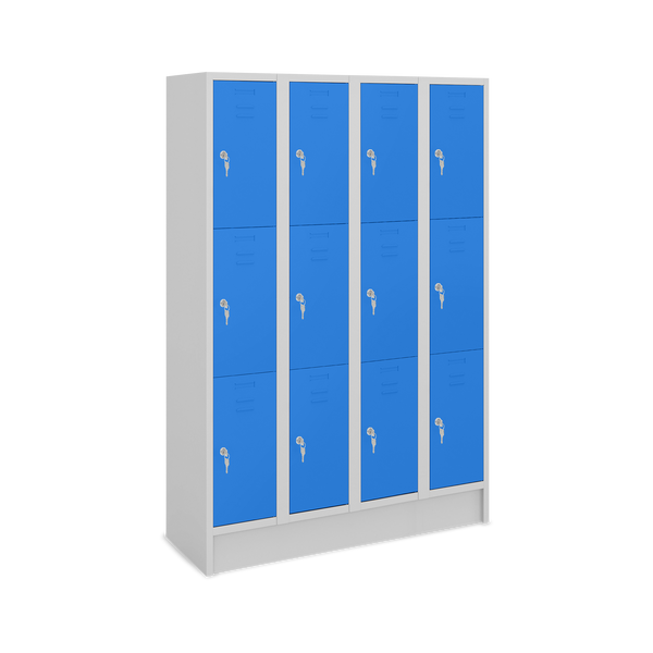 Fächerspind (4 Abteile je 3 Fächer) 300 mm Abteilbreite – Lichtgrau