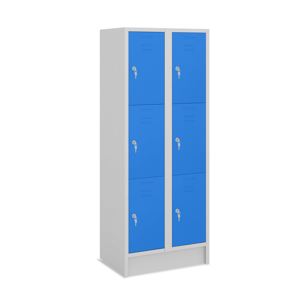 Fächerspind (2 Abteile je 3 Fächer) 350 mm Abteilbreite – Lichtgrau