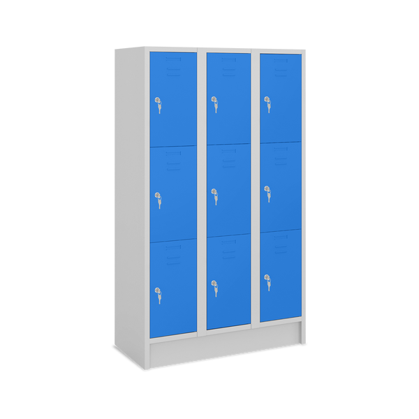 Fächerspind (3 Abteile je 3 Fächer) 350 mm Abteilbreite – Lichtgrau