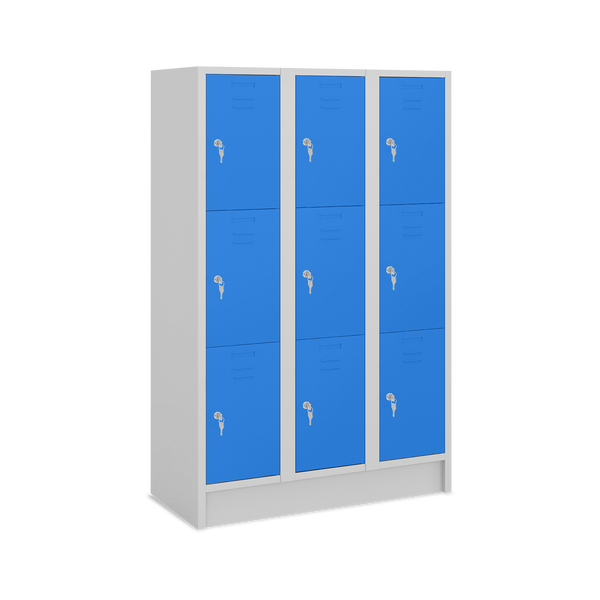 Fächerspind (3 Abteile je 3 Fächer) 400 mm Abteilbreite – Lichtgrau