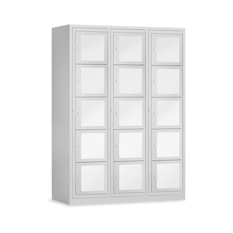 Schließfachschrank mit Sichtfenster (1200 mm) in Lichtgrau