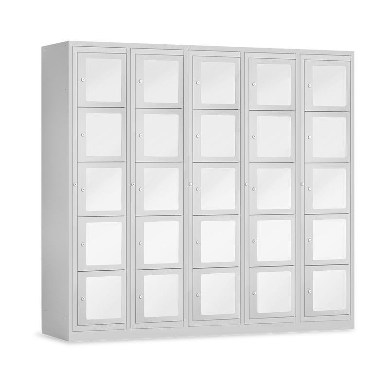 Schließfachschrank mit Sichtfenster (1500 mm) in Lichtgrau