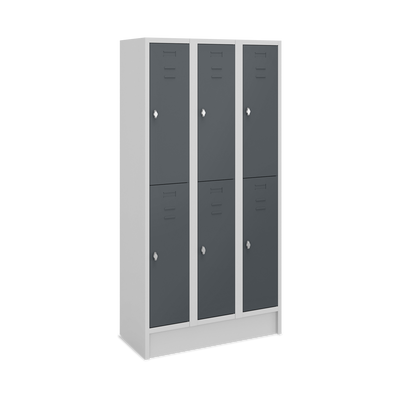 Fächerschrank (3 Abteile je 2 Fächer) 300 mm Abteilbreite – Korpus Lichtgrau