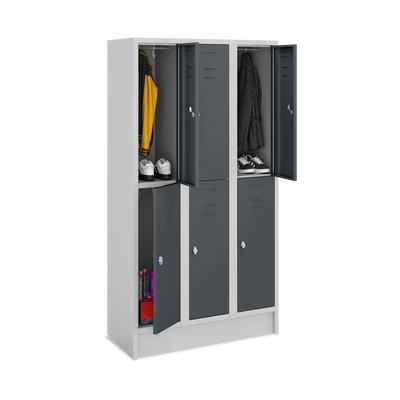 Fächerschrank (3 Abteile je 2 Fächer) 300 mm Abteilbreite – Korpus Lichtgrau