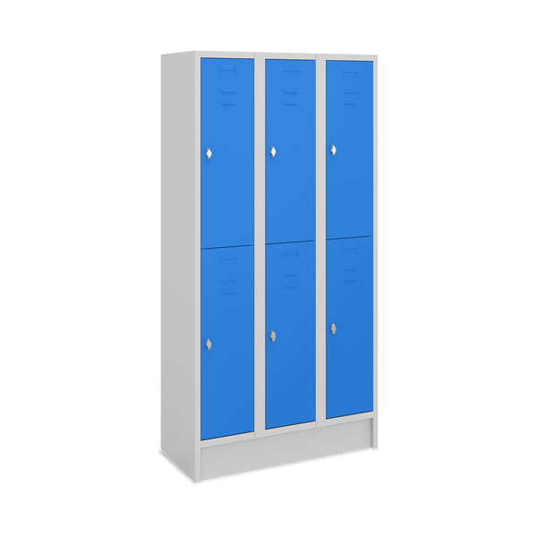 Fächerschrank (3 Abteile je 2 Fächer) 300 mm Abteilbreite – Korpus Lichtgrau