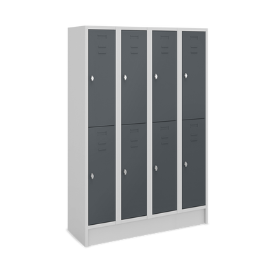 Fächerschrank (4 Abteile je 2 Fächer) 300 mm Abteilbreite – Korpus Lichtgrau