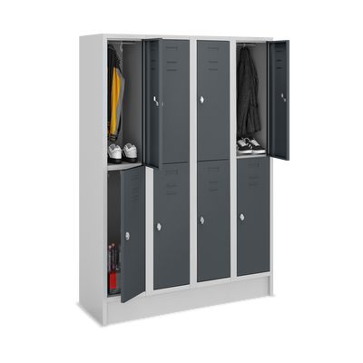 Fächerschrank (4 Abteile je 2 Fächer) 300 mm Abteilbreite – Korpus Lichtgrau