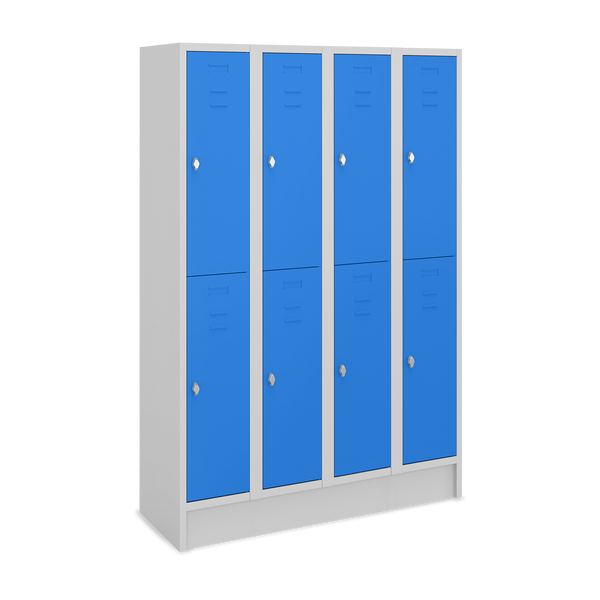 Fächerschrank (4 Abteile je 2 Fächer) 300 mm Abteilbreite – Korpus Lichtgrau