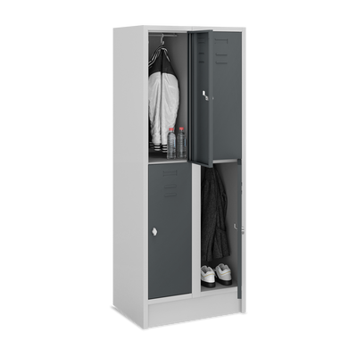 Fächerschrank (2 Abteile je 2 Fächer) 350 mm Abteilbreite – Korpus Lichtgrau