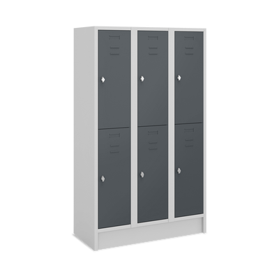 Fächerschrank (3 Abteile je 2 Fächer) 350 mm Abteilbreite – Korpus Lichtgrau