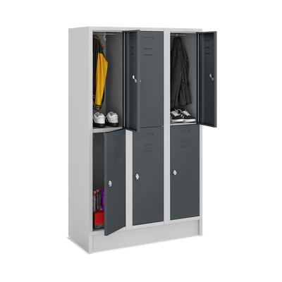 Fächerschrank (3 Abteile je 2 Fächer) 350 mm Abteilbreite – Korpus Lichtgrau