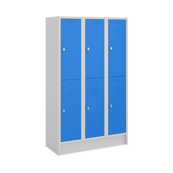 Fächerschrank (3 Abteile je 2 Fächer) 350 mm Abteilbreite – Korpus Lichtgrau