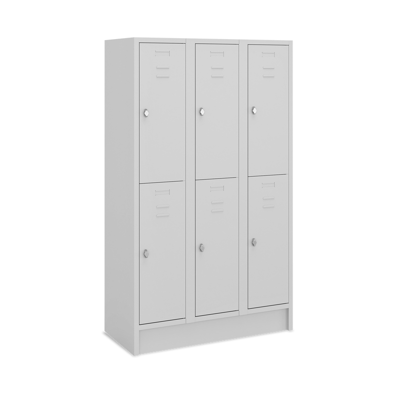 Fächerschrank (3 Abteile je 2 Fächer) 350 mm Abteilbreite – Korpus Lichtgrau