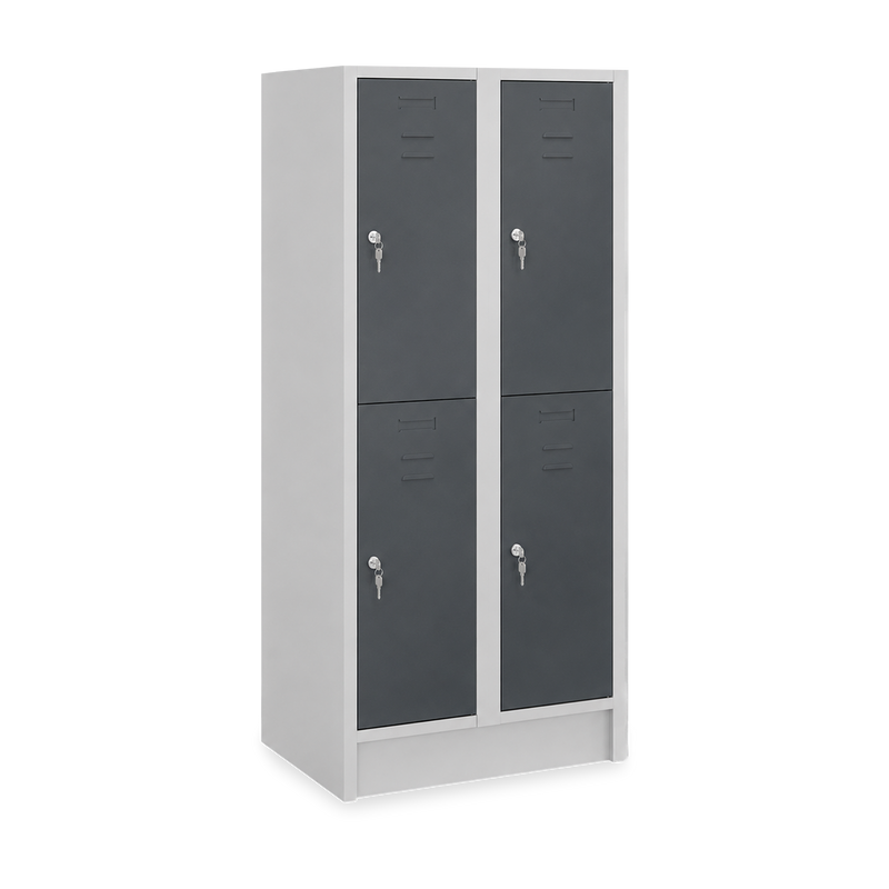 Fächerschrank (2 Abteile je 2 Fächer) 400 mm Abteilbreite – Korpus Lichtgrau | Zylinderschloss