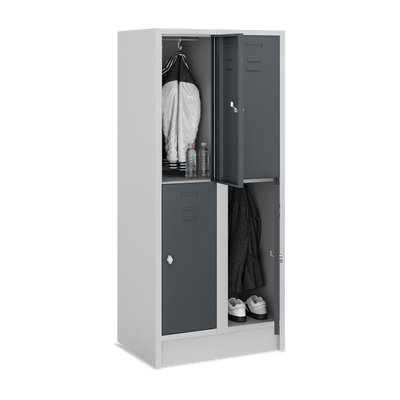 Fächerschrank (2 Abteile je 2 Fächer) 400 mm Abteilbreite – Korpus Lichtgrau