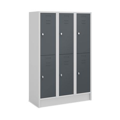 Fächerschrank (3 Abteile je 2 Fächer) 400 mm Abteilbreite – Korpus Lichtgrau