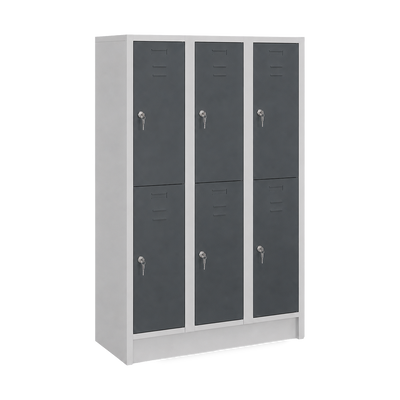 Fächerschrank (3 Abteile je 2 Fächer) 400 mm Abteilbreite – Korpus Lichtgrau | Zylinderschloss