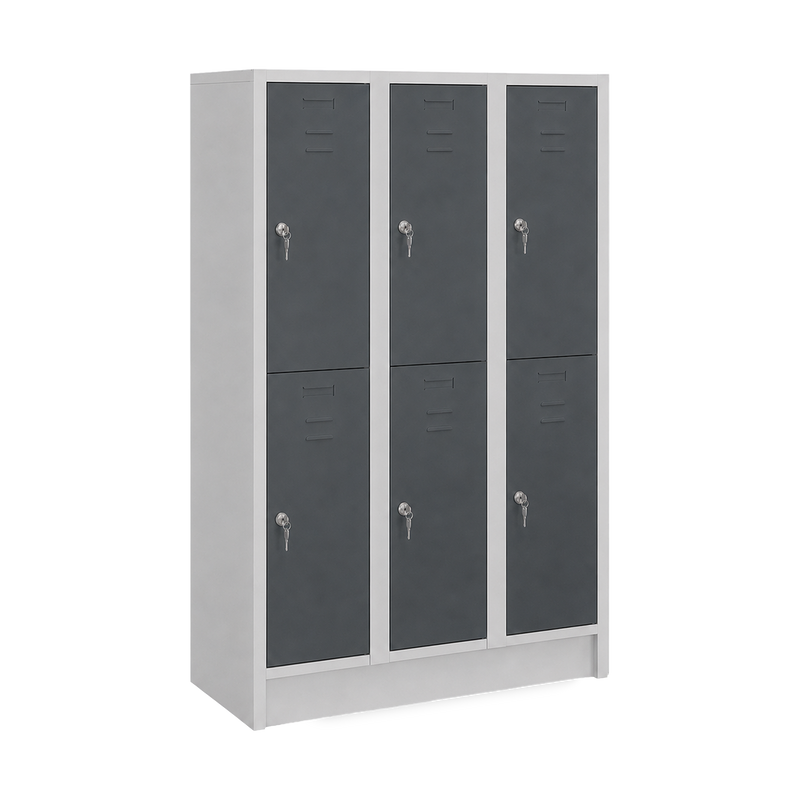 Fächerschrank (3 Abteile je 2 Fächer) 400 mm Abteilbreite – Korpus Lichtgrau | Zylinderschloss