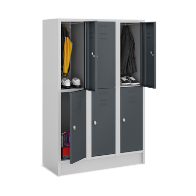 Fächerschrank (3 Abteile je 2 Fächer) 400 mm Abteilbreite – Korpus Lichtgrau