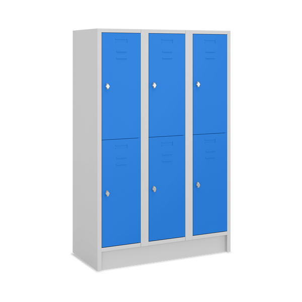 Fächerschrank (3 Abteile je 2 Fächer) 400 mm Abteilbreite – Korpus Lichtgrau