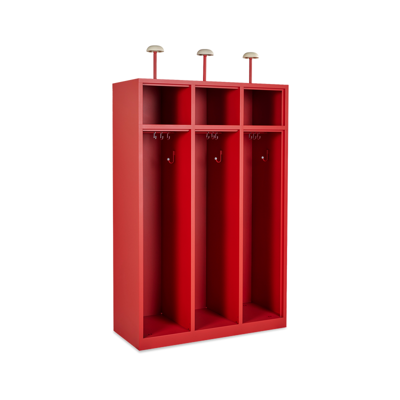 Feuerwehrschrank 3-Abteile Feuerrot – optional mit Zubehör