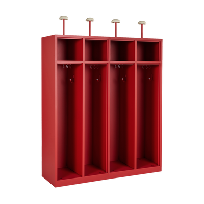 Feuerwehrschrank 4-Abteile Feuerrot – optional mit Zubehör