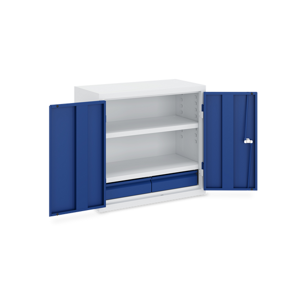 Werkstatt-Hängeschrank (650 mm) mit 2 Schubladen & 2 Fachböden – Lichtgrau