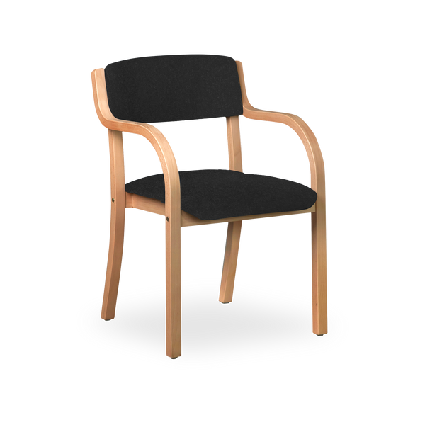 Holzstuhl (Buche) mit Polstersitz – Stapelbar & Feuerhemmend