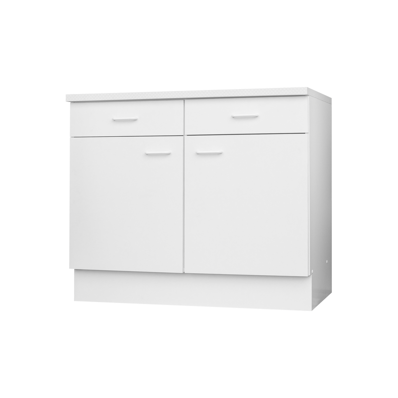 Küchen-Unterschrank in Weiß mit 2 Drehtüren & 2 Schubladen