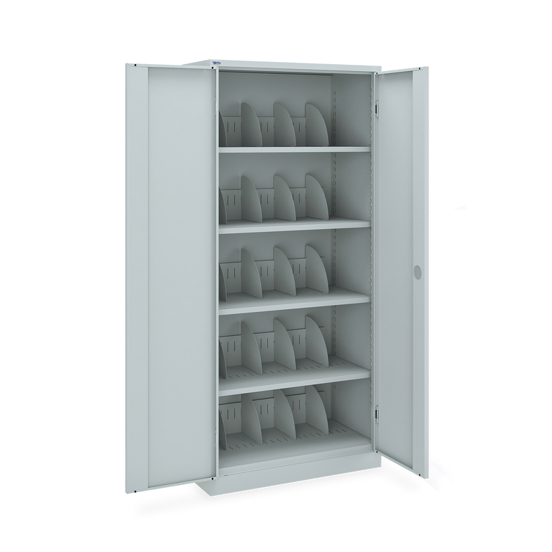 Materialschrank (1200 x 500 mm) mit 4 Fachböden – Lichtgrau