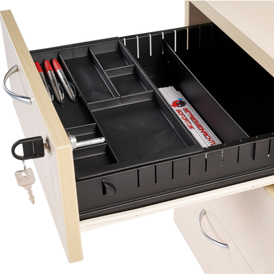 Rollcontainer aus Holz mit Schubladen