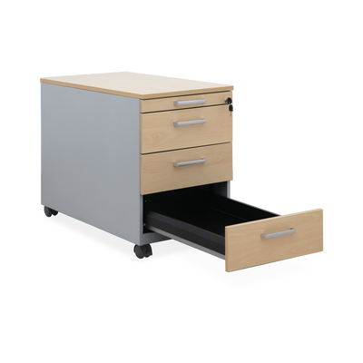 Rollcontainer aus Holz & Stahl mit Zentralverriegelung – Ahorn