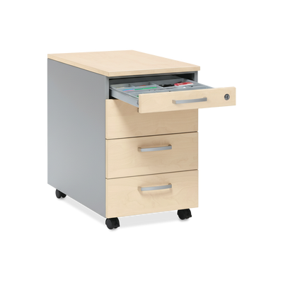 Rollcontainer aus Holz & Stahl mit Zentralverriegelung – Ahorn