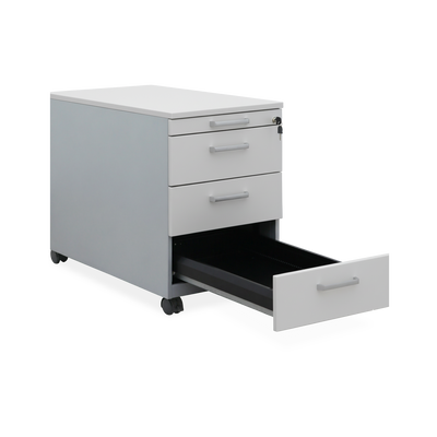 Rollcontainer aus Holz & Stahl mit Zentralverriegelung – Grau