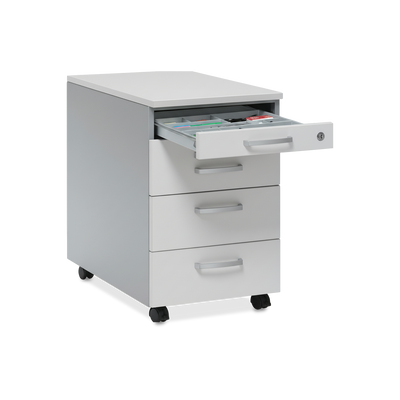 Rollcontainer aus Holz & Stahl mit Zentralverriegelung – Grau