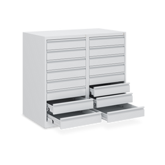 Schubladenschrank (900 mm hoch) mit 16-Schubladen in Lichtgrau