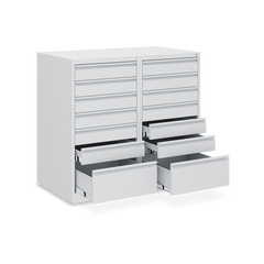 Schubladenschrank (900 mm hoch) mit 14-Schubladen in Lichtgrau