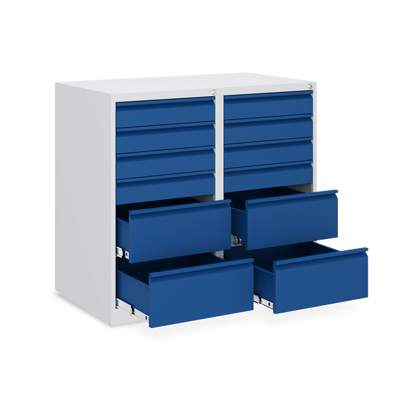 Schubladenschrank (900 mm hoch) mit 12-Schubladen in Lichtgrau